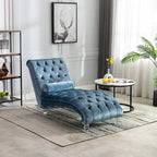 Chaise longue capitonnée en velours avec oreiller – Bleu clair / Noir / Moutarde / Émeraude / Violet / Argent / Rose | Simple