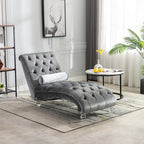 Chaise longue capitonnée en velours avec oreiller – Bleu clair / Noir / Moutarde / Émeraude / Violet / Argent / Rose | Simple