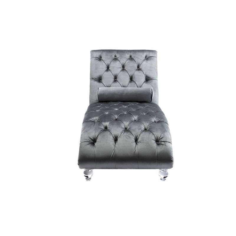 Chaise longue capitonnée en velours avec oreiller – Bleu clair / Noir / Moutarde / Émeraude / Violet / Argent / Rose | Simple