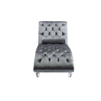 Chaise longue capitonnée en velours avec oreiller – Bleu clair / Noir / Moutarde / Émeraude / Violet / Argent / Rose | Simple