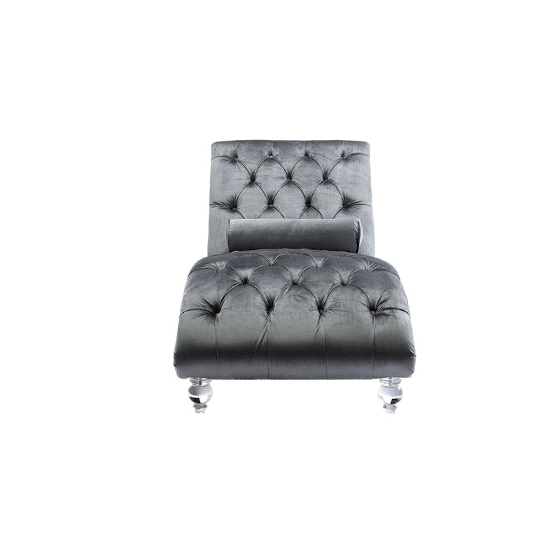 Chaise longue capitonnée en velours avec oreiller – Bleu clair / Noir / Moutarde / Émeraude / Violet / Argent / Rose | Simple