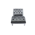 Chaise longue capitonnée en velours avec oreiller – Bleu clair / Noir / Moutarde / Émeraude / Violet / Argent / Rose | Simple