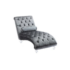 Chaise longue capitonnée en velours avec oreiller – Bleu clair / Noir / Moutarde / Émeraude / Violet / Argent / Rose | Simple