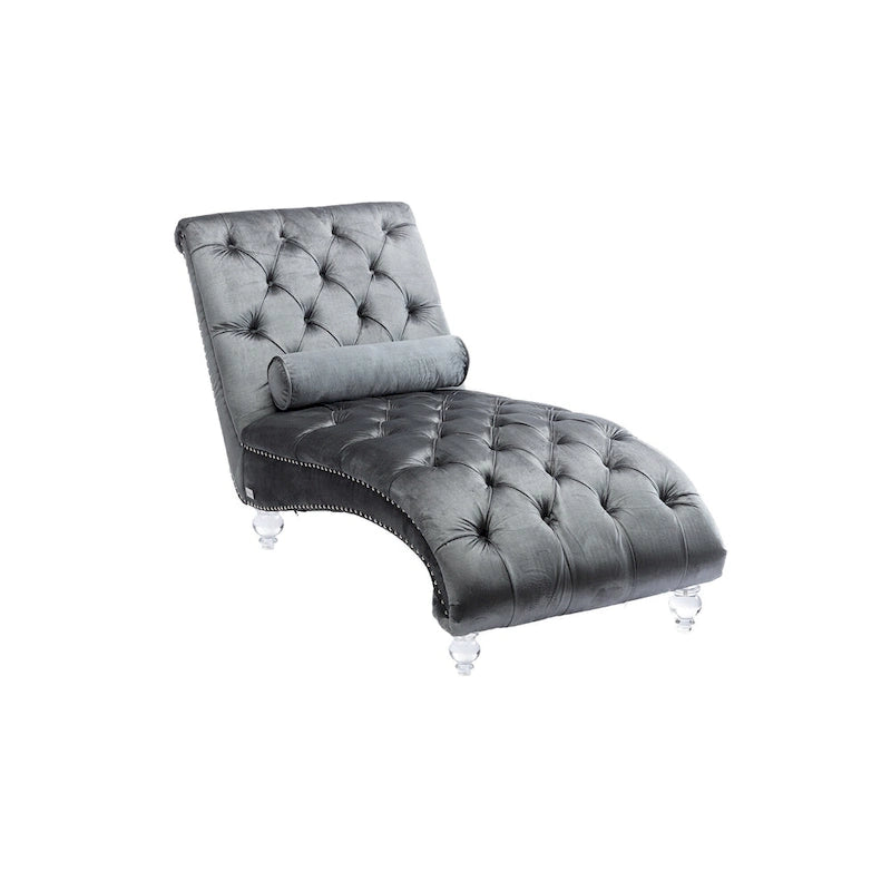Chaise longue capitonnée en velours avec oreiller – Bleu clair / Noir / Moutarde / Émeraude / Violet / Argent / Rose | Simple