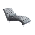Chaise longue capitonnée en velours avec oreiller – Bleu clair / Noir / Moutarde / Émeraude / Violet / Argent / Rose | Simple