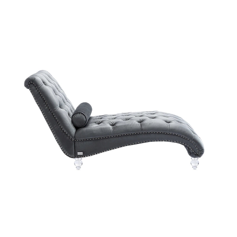 Chaise longue capitonnée en velours avec oreiller – Bleu clair / Noir / Moutarde / Émeraude / Violet / Argent / Rose | Simple