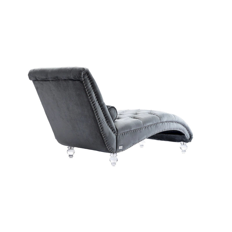 Chaise longue capitonnée en velours avec oreiller – Bleu clair / Noir / Moutarde / Émeraude / Violet / Argent / Rose | Simple