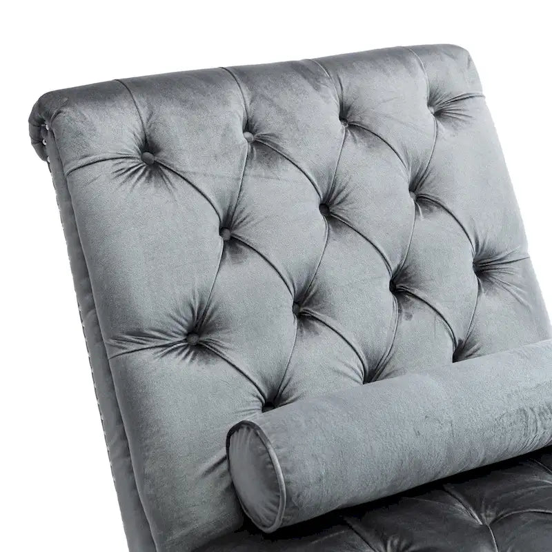 Chaise longue capitonnée en velours avec oreiller – Bleu clair / Noir / Moutarde / Émeraude / Violet / Argent / Rose | Simple