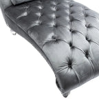 Chaise longue capitonnée en velours avec oreiller – Bleu clair / Noir / Moutarde / Émeraude / Violet / Argent / Rose | Simple