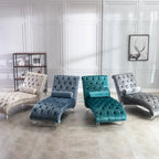 Chaise longue capitonnée en velours avec oreiller – Bleu clair / Noir / Moutarde / Émeraude / Violet / Argent / Rose | Simple