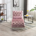 Chaise longue capitonnée en velours avec oreiller – Bleu clair / Noir / Moutarde / Émeraude / Violet / Argent / Rose | Simple