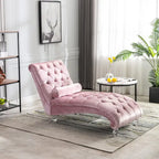 Chaise longue capitonnée en velours avec oreiller – Bleu clair / Noir / Moutarde / Émeraude / Violet / Argent / Rose | Simple