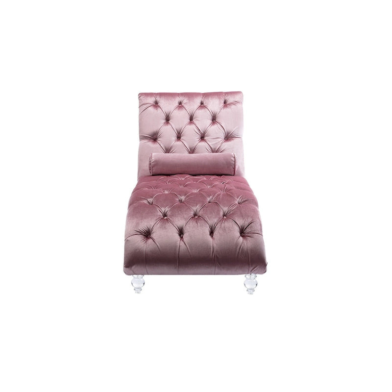 Chaise longue capitonnée en velours avec oreiller – Bleu clair / Noir / Moutarde / Émeraude / Violet / Argent / Rose | Simple