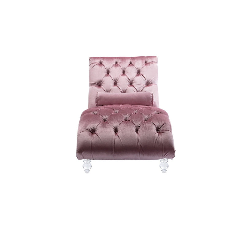 Chaise longue capitonnée en velours avec oreiller – Bleu clair / Noir / Moutarde / Émeraude / Violet / Argent / Rose | Simple
