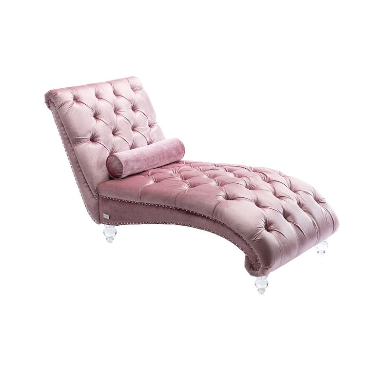 Chaise longue capitonnée en velours avec oreiller – Bleu clair / Noir / Moutarde / Émeraude / Violet / Argent / Rose | Simple