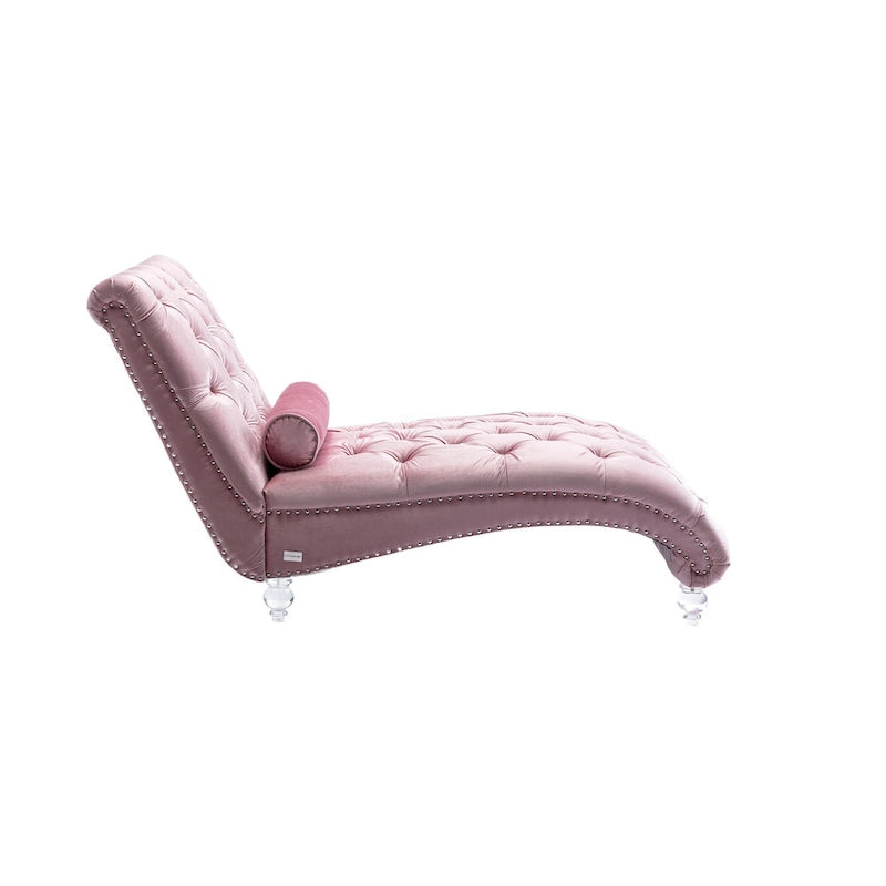 Chaise longue capitonnée en velours avec oreiller – Bleu clair / Noir / Moutarde / Émeraude / Violet / Argent / Rose | Simple