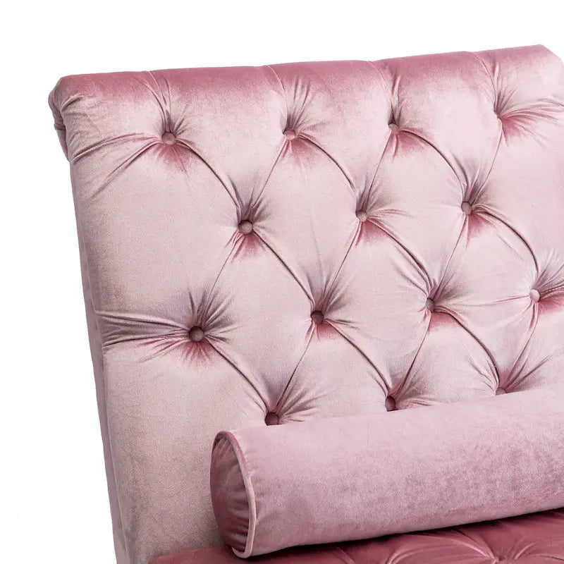 Chaise longue capitonnée en velours avec oreiller – Bleu clair / Noir / Moutarde / Émeraude / Violet / Argent / Rose | Simple