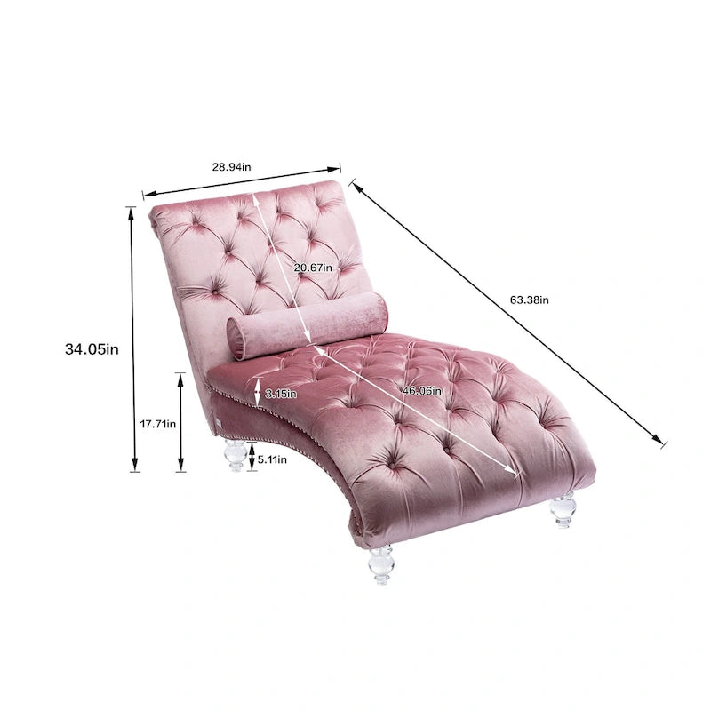 Chaise longue capitonnée en velours avec oreiller – Bleu clair / Noir / Moutarde / Émeraude / Violet / Argent / Rose | Simple