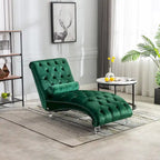 Chaise longue capitonnée en velours avec oreiller – Bleu clair / Noir / Moutarde / Émeraude / Violet / Argent / Rose | Simple