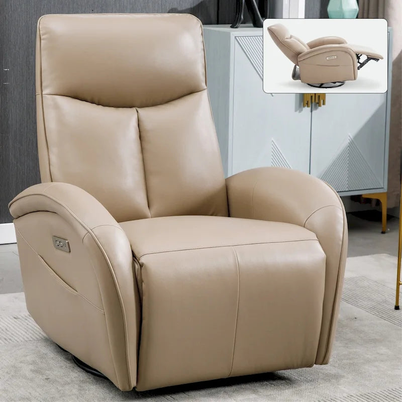 Fauteuil inclinable, pivotant et berçant motorisé Marron/Beige+Gris, pivotant à 270°, une place