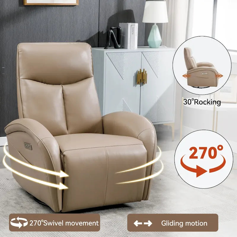 Fauteuil inclinable, pivotant et berçant motorisé Marron/Beige+Gris, pivotant à 270°, une place