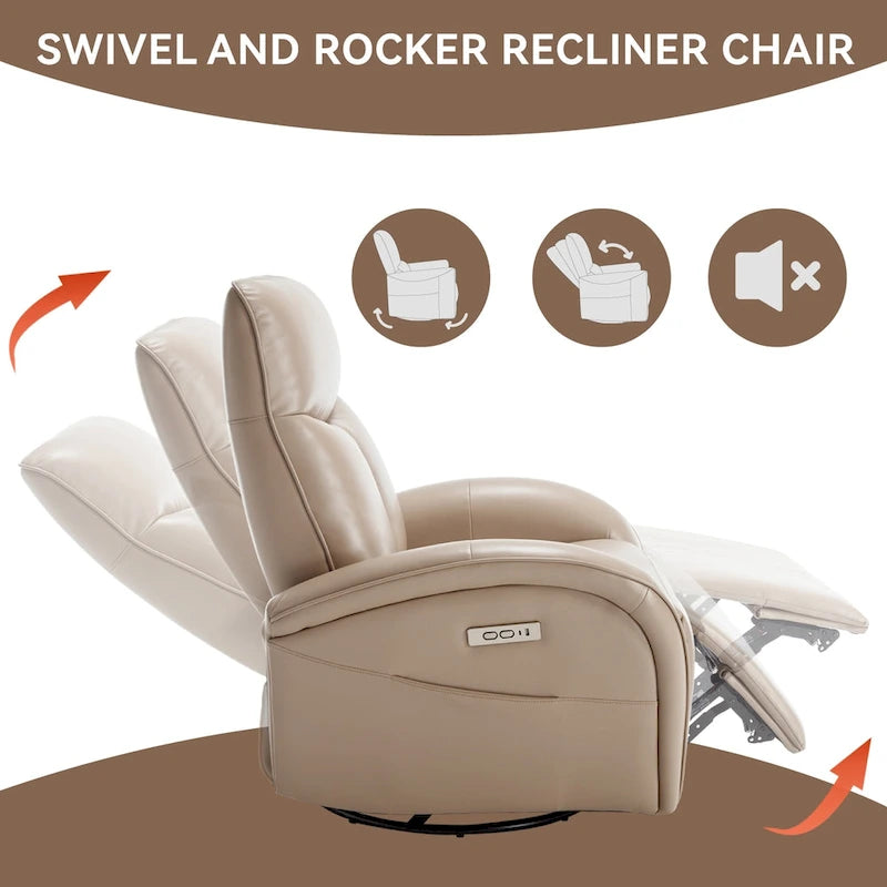 Fauteuil inclinable, pivotant et berçant motorisé Marron/Beige+Gris, pivotant à 270°, une place