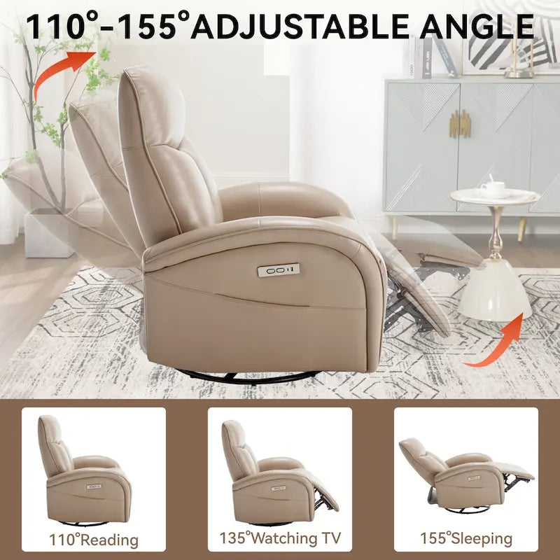 Fauteuil inclinable, pivotant et berçant motorisé Marron/Beige+Gris, pivotant à 270°, une place