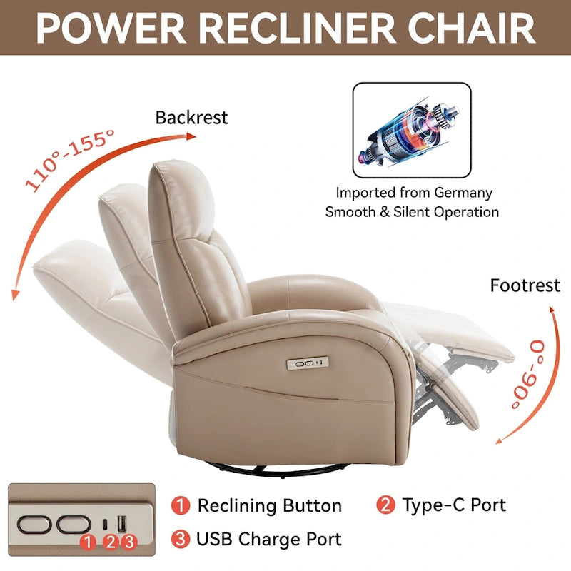 Fauteuil inclinable, pivotant et berçant motorisé Marron/Beige+Gris, pivotant à 270°, une place
