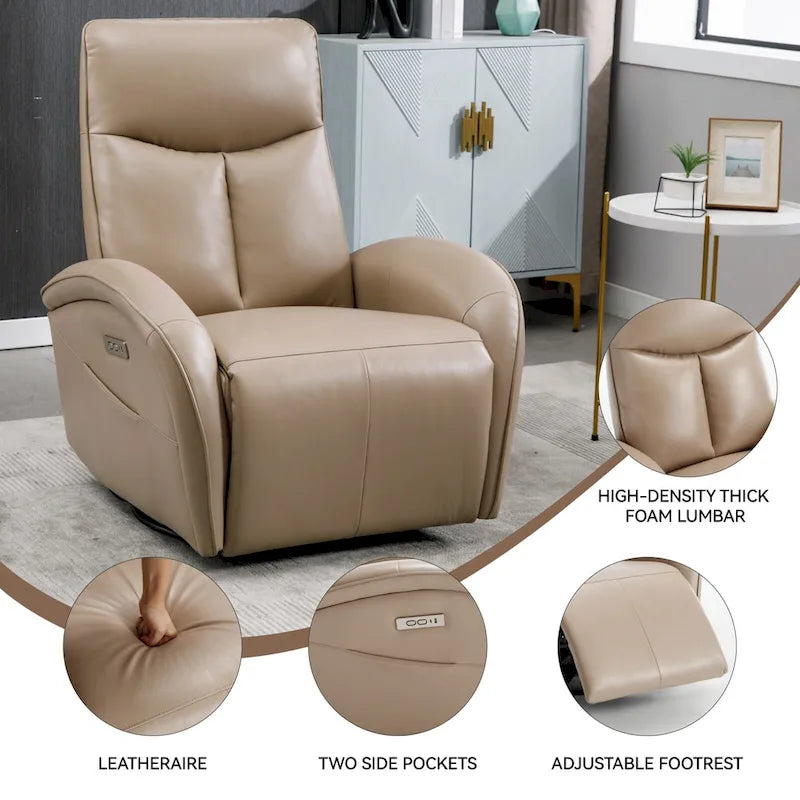 Fauteuil inclinable, pivotant et berçant motorisé Marron/Beige+Gris, pivotant à 270°, une place