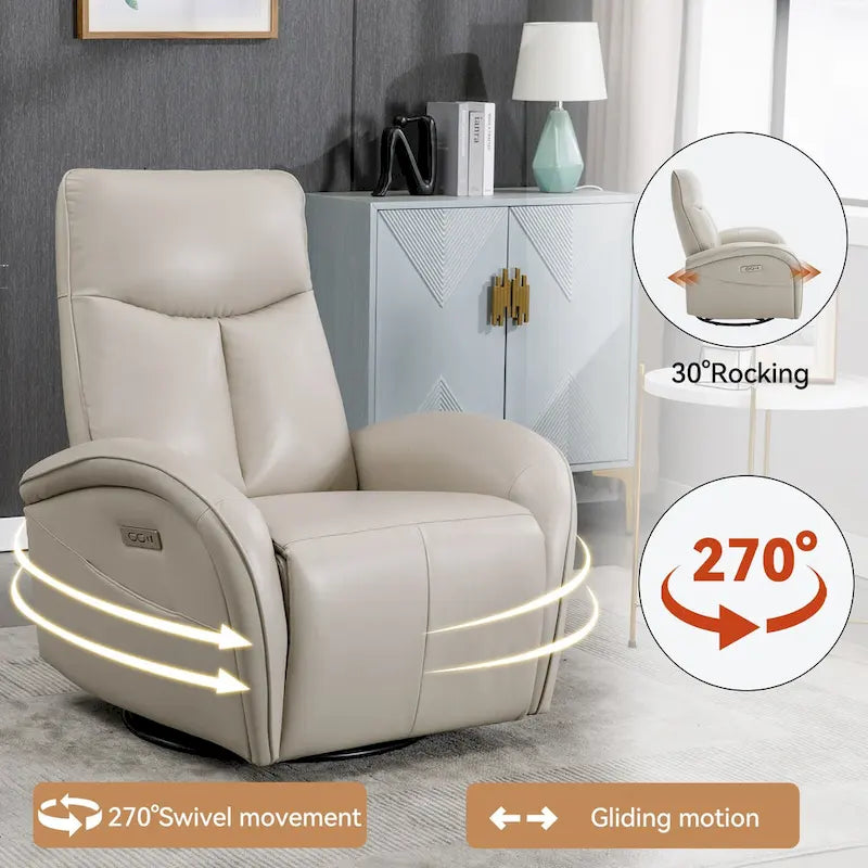 Fauteuil inclinable, pivotant et berçant motorisé Marron/Beige+Gris, pivotant à 270°, une place