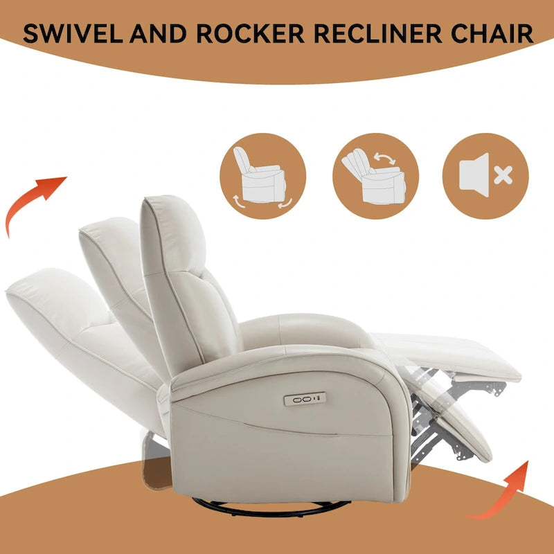 Fauteuil inclinable, pivotant et berçant motorisé Marron/Beige+Gris, pivotant à 270°, une place