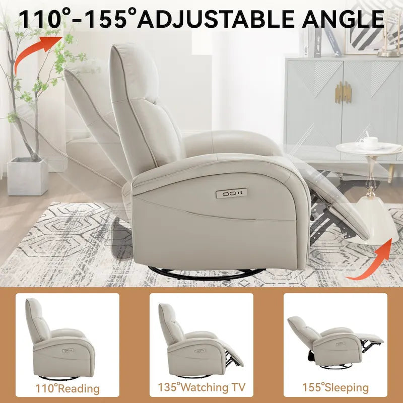 Fauteuil inclinable, pivotant et berçant motorisé Marron/Beige+Gris, pivotant à 270°, une place