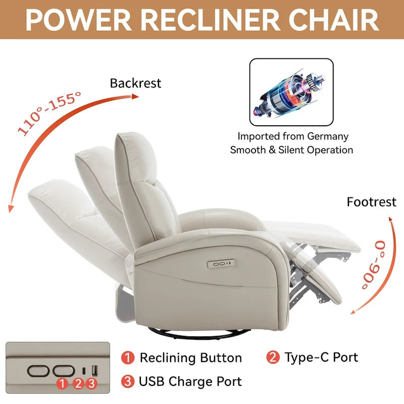 Fauteuil inclinable, pivotant et berçant motorisé Marron/Beige+Gris, pivotant à 270°, une place