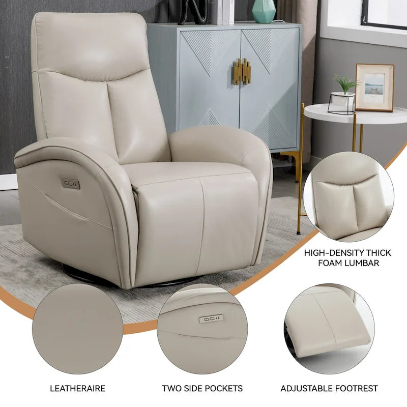 Fauteuil inclinable, pivotant et berçant motorisé Marron/Beige+Gris, pivotant à 270°, une place