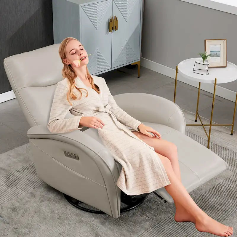 Fauteuil inclinable, pivotant et berçant motorisé Marron/Beige+Gris, pivotant à 270°, une place