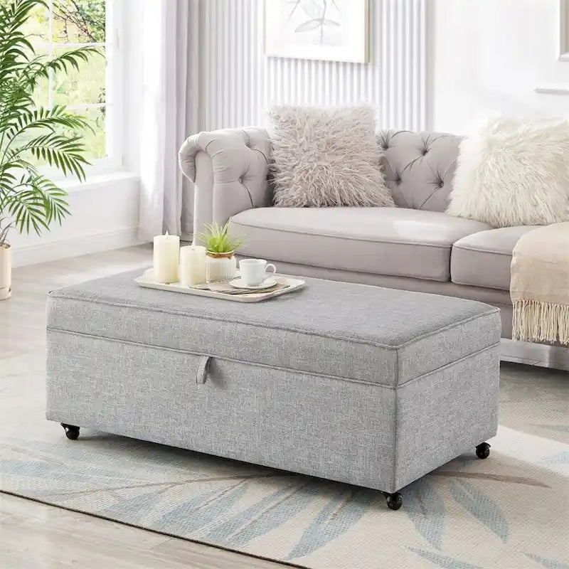 Banc de rangement en lin Avoine/Ivoire/Gris/Gris foncé/Noir, 2-3 personnes