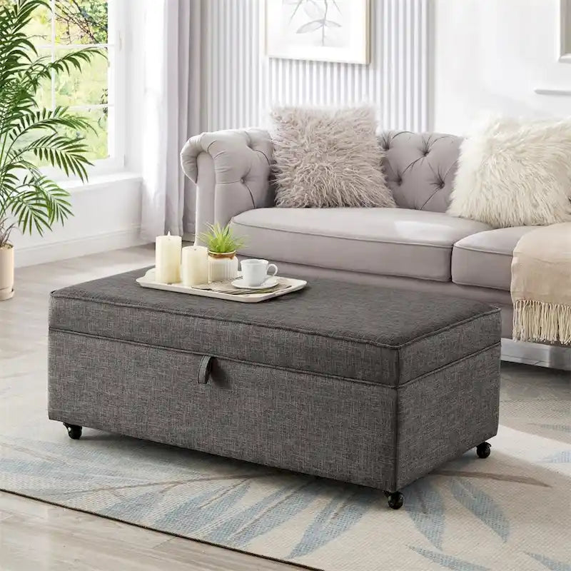 Banc de rangement en lin Avoine/Ivoire/Gris/Gris foncé/Noir, 2-3 personnes