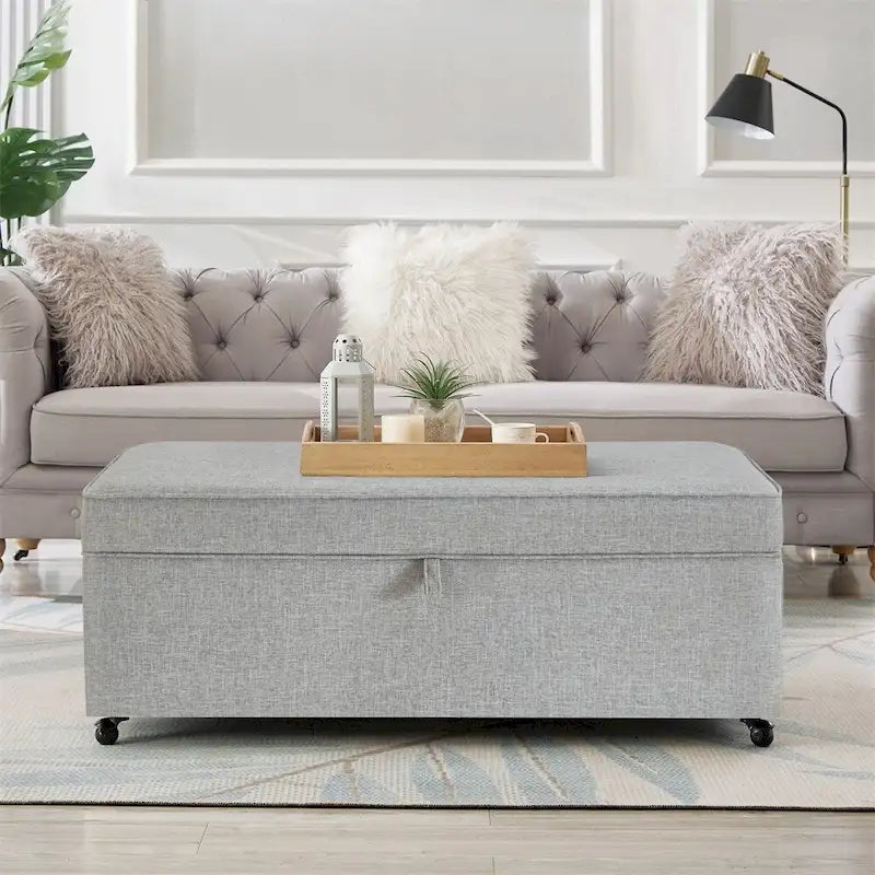 Banc de rangement en lin Avoine/Ivoire/Gris/Gris foncé/Noir, 2-3 personnes