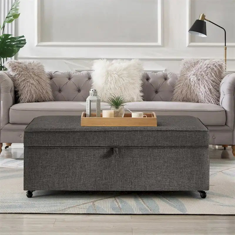 Banc de rangement en lin Avoine/Ivoire/Gris/Gris foncé/Noir, 2-3 personnes