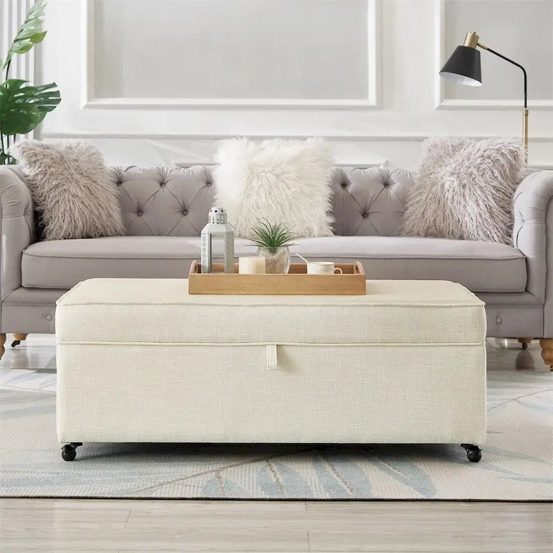 Banc de rangement en lin Avoine/Ivoire/Gris/Gris foncé/Noir, 2-3 personnes