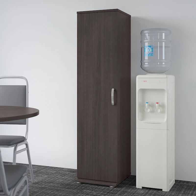 Meuble de rangement haut et étroit avec porte et étagères – Gris platine / Gris orage / Blanc