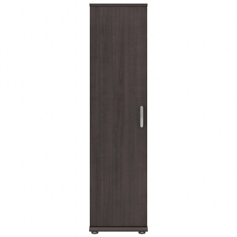 Meuble de rangement haut et étroit avec porte et étagères – Gris platine / Gris orage / Blanc