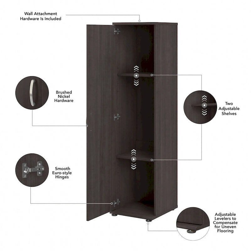Meuble de rangement haut et étroit avec porte et étagères – Gris platine / Gris orage / Blanc