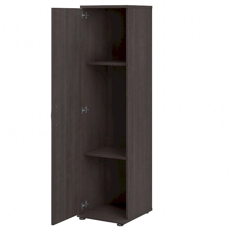 Meuble de rangement haut et étroit avec porte et étagères – Gris platine / Gris orage / Blanc