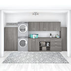 Meuble de rangement haut et étroit avec porte et étagères – Gris platine / Gris orage / Blanc