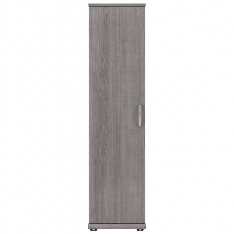 Meuble de rangement haut et étroit avec porte et étagères – Gris platine / Gris orage / Blanc
