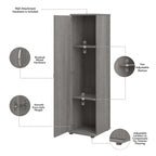 Meuble de rangement haut et étroit avec porte et étagères – Gris platine / Gris orage / Blanc
