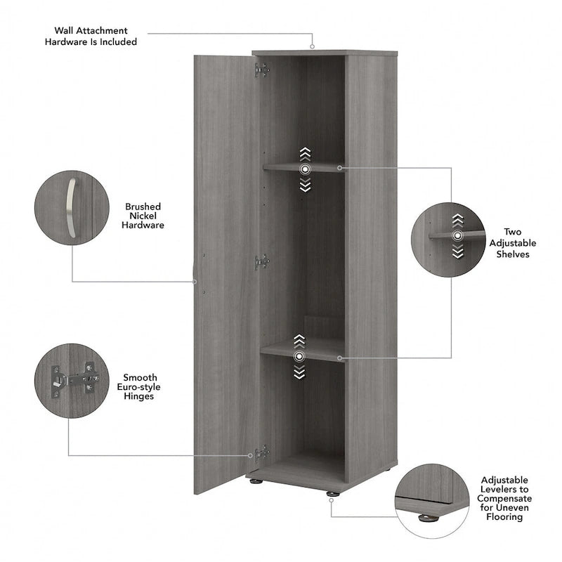 Meuble de rangement haut et étroit avec porte et étagères – Gris platine / Gris orage / Blanc