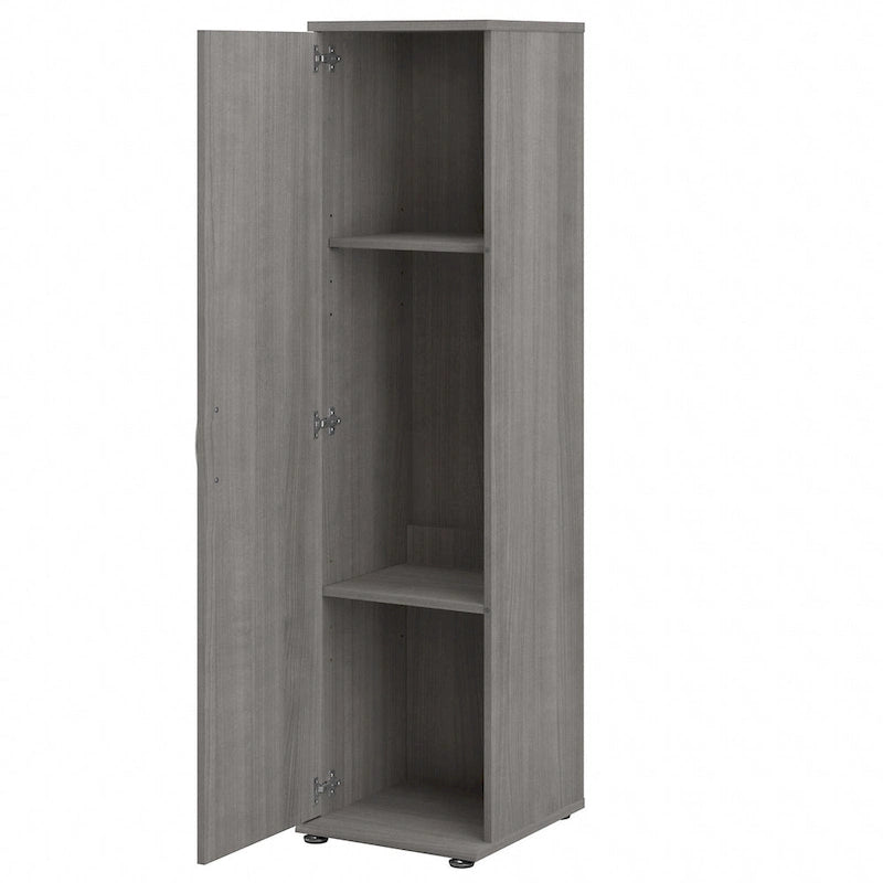 Meuble de rangement haut et étroit avec porte et étagères – Gris platine / Gris orage / Blanc