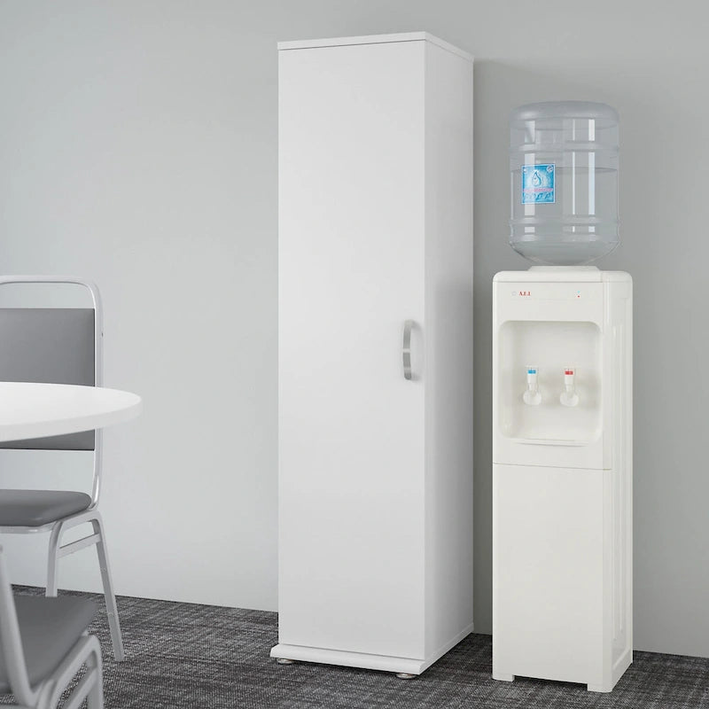 Meuble de rangement haut et étroit avec porte et étagères – Gris platine / Gris orage / Blanc